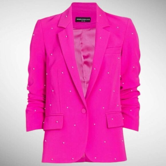 Generation Love Jackets & Blazers - Generation Love Nadia Faux Pearl-Embellished Blazer in Magenta Size XS
